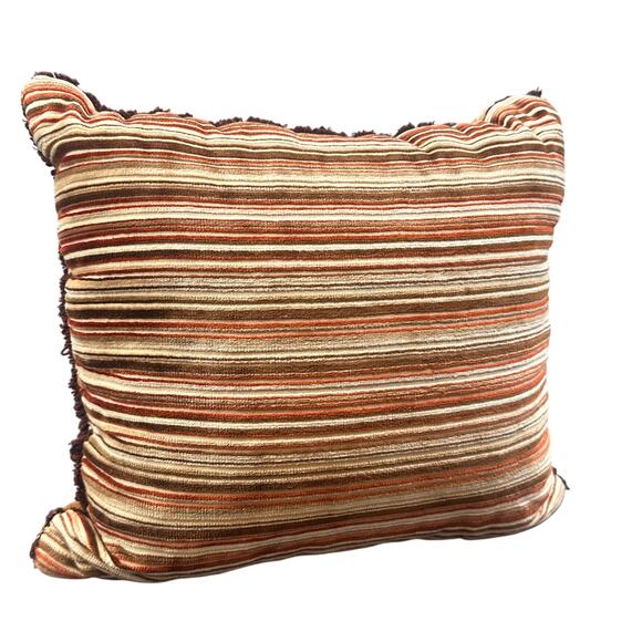 VTG Patchwork Throw Pillow 14” Brown Orange Yellow Striped Retro Boho Velour 70s - Picture 3 of 16